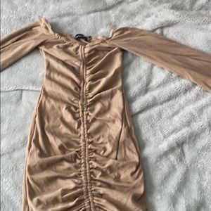 Off the shoulder tan dress